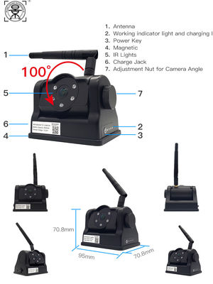 Câmera de backup magnética sem fio com bateria, visão traseira WiFi móvel para van, caminhão e veículo, compatível com IOS/Android