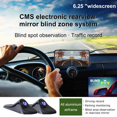 6.25-Inch HD Electronic Rearview Mirror System with Night Vision, Left and Right Cameras, Blind Spot Assist and DVR Recording