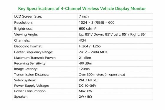 Wireless Forklift Camera System with Magnetic Mount and 4CH Display for Real-Time Monitoring