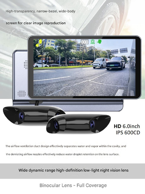 Dual-Lens 1080P Espelho retrovisor eletrônico de 6 polegadas Display de alta luminosidade Ultra-fina Alumínio Corpo Impermeável Veículo Espelho retrovisor de câmera para carros