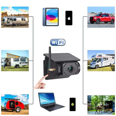 Câmera Veicular Sem Fio Solar com Wi-Fi, Transmissão de 100m, Câmera de Ré para Ônibus, Van, Caminhão, RV, Trailer, Todos os Modelos de Veículos
