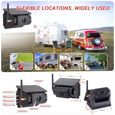 Câmera Veicular Sem Fio Solar com Wi-Fi, Transmissão de 100m, Câmera de Ré para Ônibus, Van, Caminhão, RV, Trailer, Todos os Modelos de Veículos