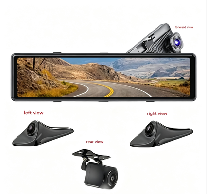 11.26 polegadas 4CH AHD 1080P Espelho Dashcam Veículo Espelho retrovisor DVR gravador Veículo Caixa preta